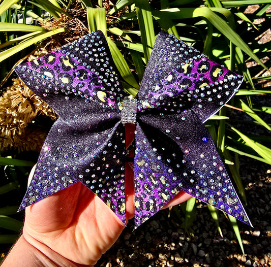 Purple Cheetah Cheer Bow